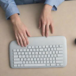 A simple illustration of hands poised over a computer keyboard, ready to type.