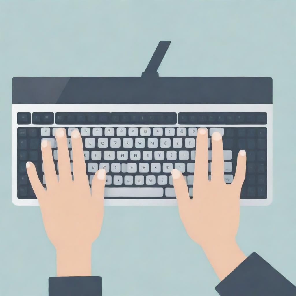 A simple illustration of hands poised over a computer keyboard, ready to type.