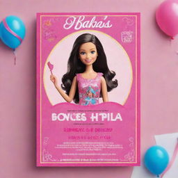 A bright and charming birthday invitation card imbued with a Barbie theme, celebrating Naya's 9th birthday with a vibrant color palette and playful typography.