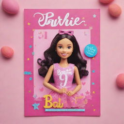 A bright and charming birthday invitation card imbued with a Barbie theme, celebrating Naya's 9th birthday with a vibrant color palette and playful typography.