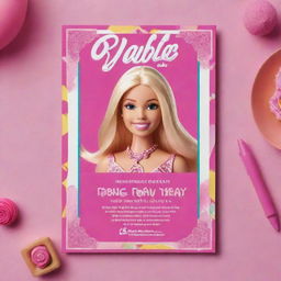 A bright and charming birthday invitation card imbued with a Barbie theme, celebrating Naya's 9th birthday with a vibrant color palette and playful typography.