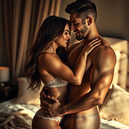 A passionate and intimate scene of a couple in the midst of romantic embrace, showcasing their chemistry