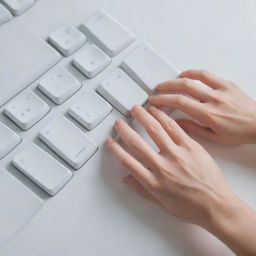 Illustration of clean hands hovering above a pristine computer keyboard.