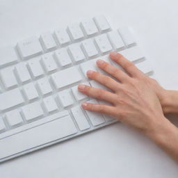 Illustration of clean hands hovering above a pristine computer keyboard.