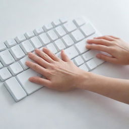 Illustration of clean hands hovering above a pristine computer keyboard.