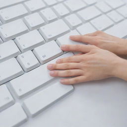 Illustration of clean hands hovering above a pristine computer keyboard.