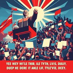 A powerful political poster depicting the contrast between political power and citizen decision-making