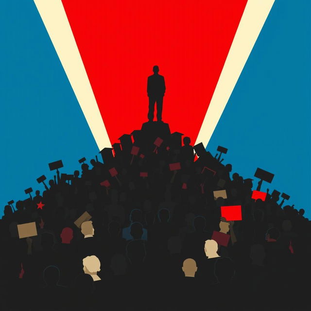 A striking poster featuring only silhouettes of people to represent a protesting crowd forming a mountain shape