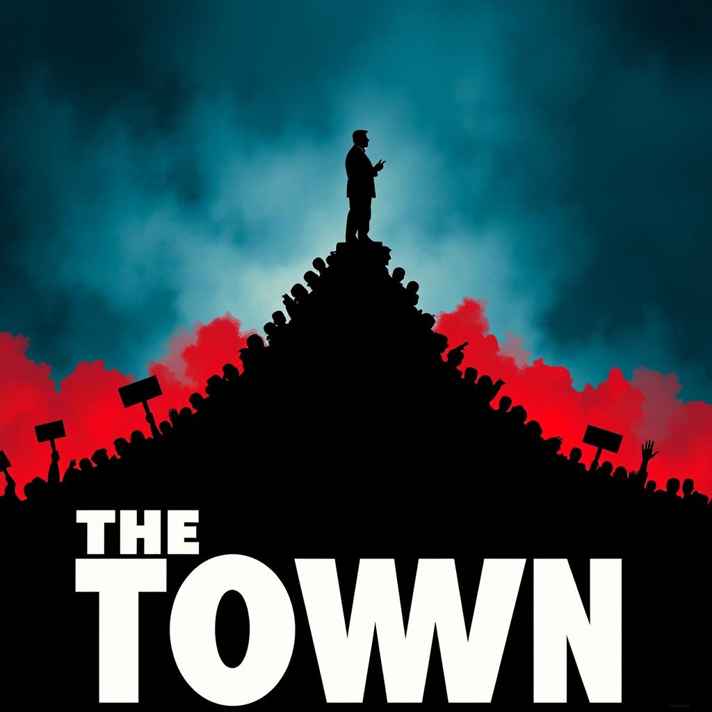 A compelling poster featuring only silhouettes of people, representing a protesting crowd forming the shape of a mountain