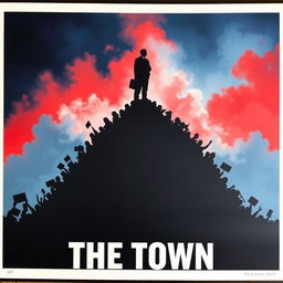 A compelling poster featuring only silhouettes of people, representing a protesting crowd forming the shape of a mountain
