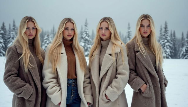 Four glamorous girls from Siberia, representing the beauty and resilience of northern countries