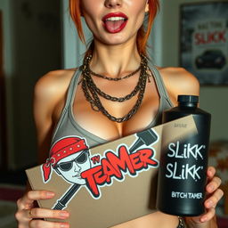 Close-up on a sexy female redhead, showing a torso shot