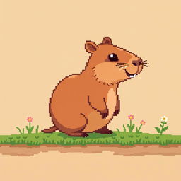 A simple pixel art design of a capybara, featuring a cartoonish style
