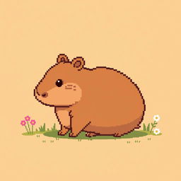 A simple pixel art design of a capybara, featuring a cartoonish style