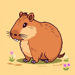 A simple pixel art design of a capybara, featuring a cartoonish style