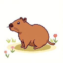 A simple pixel art design of a capybara, featuring a cartoonish style