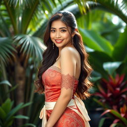 A stunning Asian girl with a beautiful curvy figure, showcasing a blend of Asian and European heritage