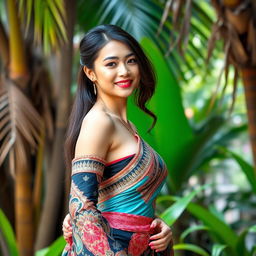 A stunning Asian girl with a beautiful curvy figure, showcasing a blend of Asian and European heritage