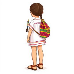 Illustration of a young girl standing in a full body view, wearing sandals, with two braids, facing forward