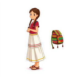 Illustration of a young girl standing in a full body view, facing forward, wearing sandals