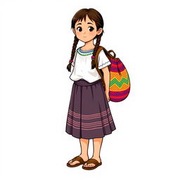 Illustration of a young girl standing in a full body view, facing forward, wearing sandals