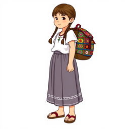 Illustration of a young girl standing in a full body view, facing forward, wearing sandals