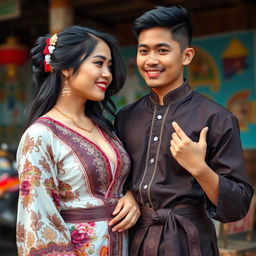 A captivating scene featuring a stunning Asian girl with a curvy figure, showcasing a blend of Asian and European heritage, dressed in traditional Thai clothing that is slightly revealing, emphasizing her allure