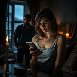 A poignant scene capturing the theme of infidelity and betrayal