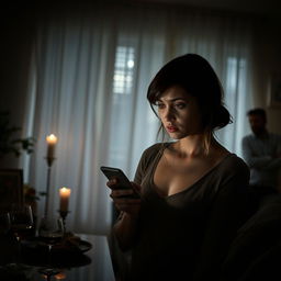 A poignant scene capturing the theme of infidelity and betrayal