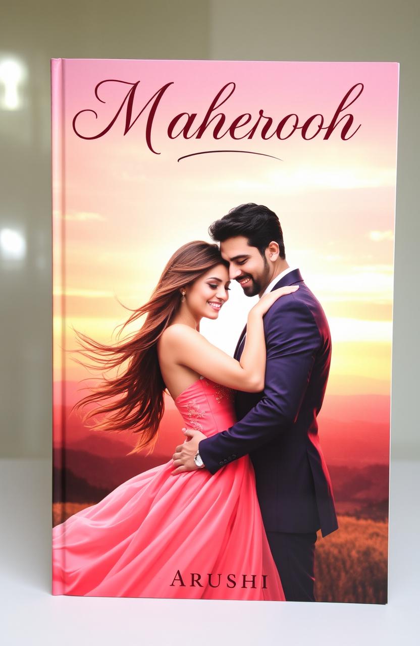 A captivating book cover for 'Maaherooh' featuring a passionate couple in an embrace, showcasing their deep connection