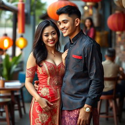 A captivating image featuring a stunning Asian girl with a curvy figure, showcasing a blend of Asian and European heritage, wearing traditional Thai clothing that is elegantly revealing, emphasizing her allure