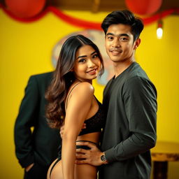 A captivating image of a beautiful Asian girl with a curvy figure, showcasing her mixed Asian and European heritage, exuding an alluring and flirty vibe
