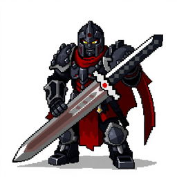 Pixel art of Guts in Berserker armor from the anime Berserk, styled like Minecraft with blocky graphics and a transparent background