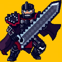 Pixel art of Guts in Berserker armor from the anime Berserk, styled like Minecraft with blocky graphics and a transparent background