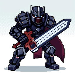Pixel art of Guts in Berserker armor from the anime Berserk, styled like Minecraft with blocky graphics and a transparent background