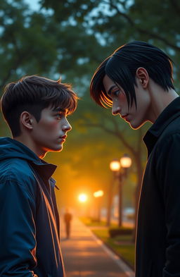A dramatic scene depicting a poignant moment of heartbreak between two male friends