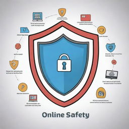 A creative and educational drawing illustrating the importance of online safety. Incorporate symbols of Internet, lock, shield and a strong slogan about online safety.