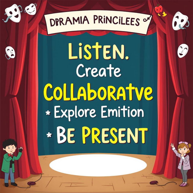 An attention-grabbing poster featuring the core principles of drama and theater, formatted in a visually appealing design