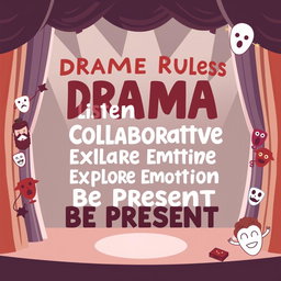 An attention-grabbing poster featuring the core principles of drama and theater, formatted in a visually appealing design