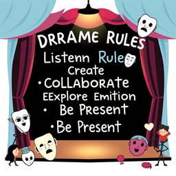 An attention-grabbing poster featuring the core principles of drama and theater, formatted in a visually appealing design