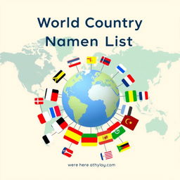 An educational book cover design for a reference book titled "World Country Name List"