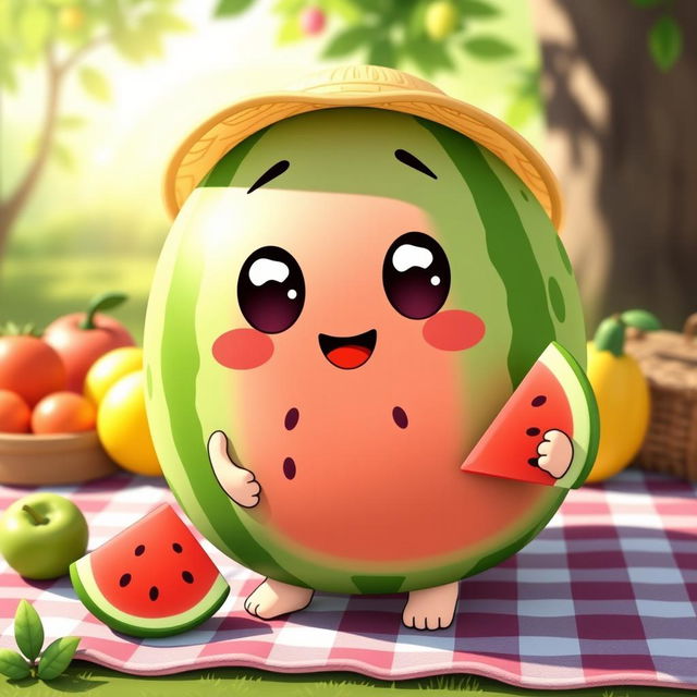 A cute, kawaii-style watermelon character named Water-Meloone