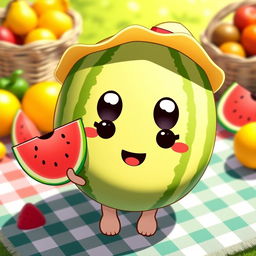 A cute, kawaii-style watermelon character named Water-Meloone