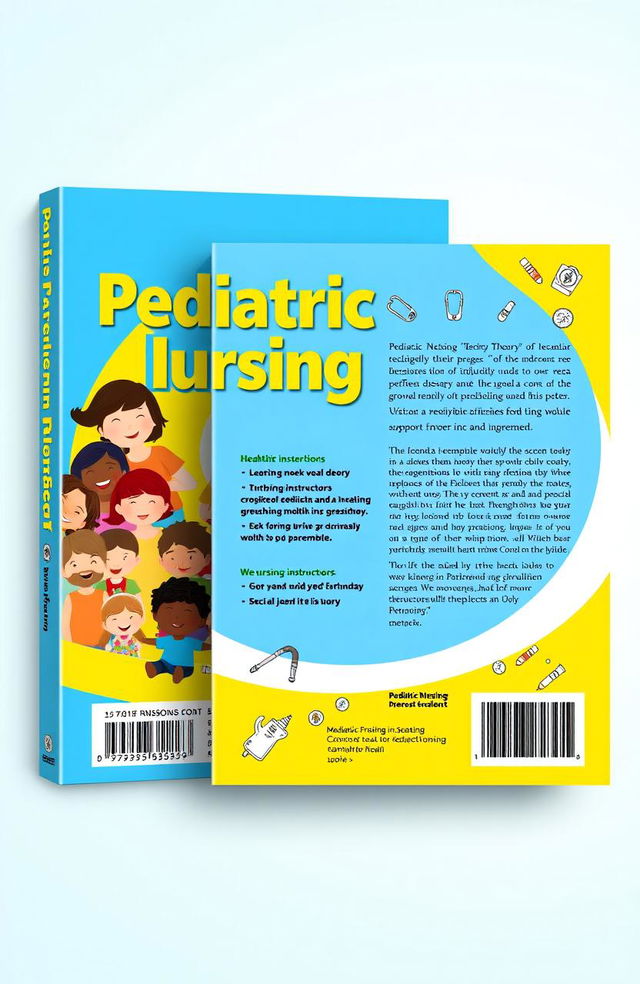 A vibrant and engaging book cover design for a Pediatric Nursing Theory book aimed at students