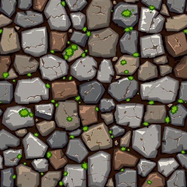 A seamless 32x32 pixel texture of a stone ground, showcasing a variety of natural stone colors including grays, browns, and hints of green