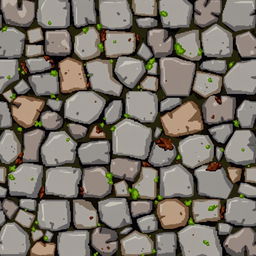A seamless 32x32 pixel texture of a stone ground, showcasing a variety of natural stone colors including grays, browns, and hints of green