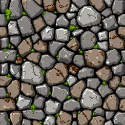 A seamless 32x32 pixel texture of a stone ground, showcasing a variety of natural stone colors including grays, browns, and hints of green