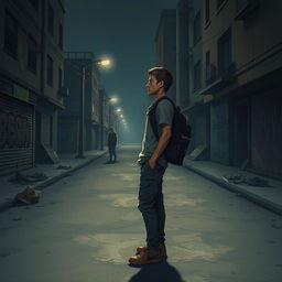 An evocative image illustrating the concept of being cast out, featuring a lone figure standing on a dimly lit street, visibly distressed and contemplating their situation