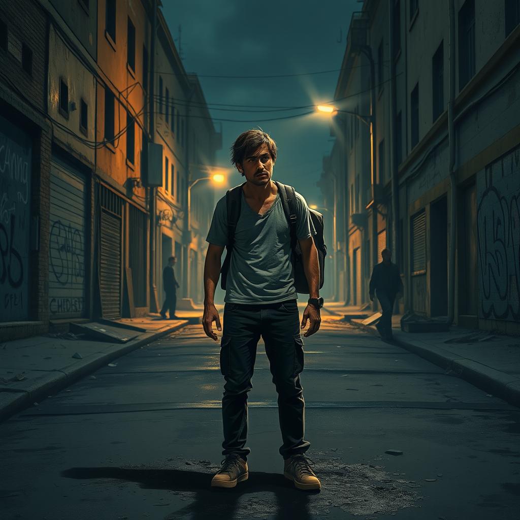 An evocative image illustrating the concept of being cast out, featuring a lone figure standing on a dimly lit street, visibly distressed and contemplating their situation