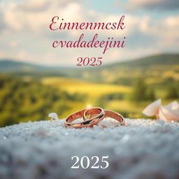 A beautiful wedding scene set in a dreamy landscape with the text 'Ленинск свадебный 2025' prominently displayed